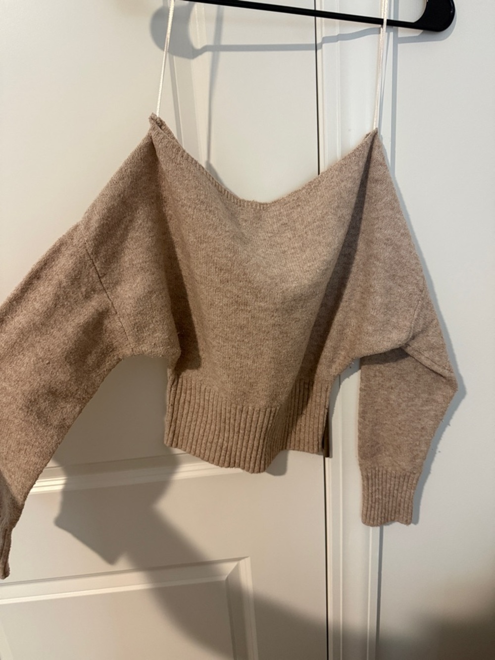 Garage Cozy Off-Shoulder Taupe Sweater